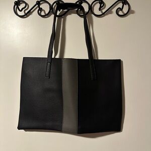 NWOT Chic Two-Tone Black and Gray vegan Leather Tote Bag